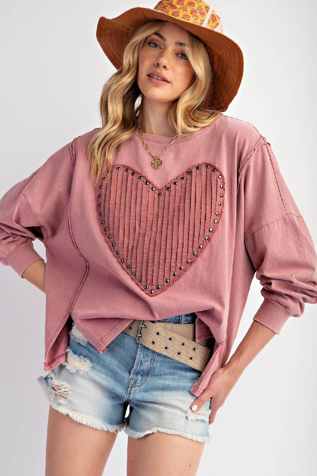 Mauve Heart Patch Mineral Washed Pullover