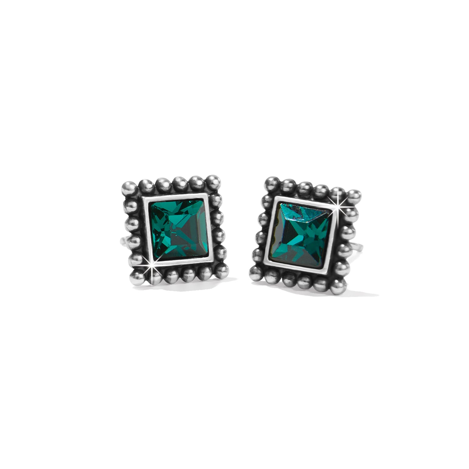 Sparkle Square Mini Post Earrings/Silver-Green