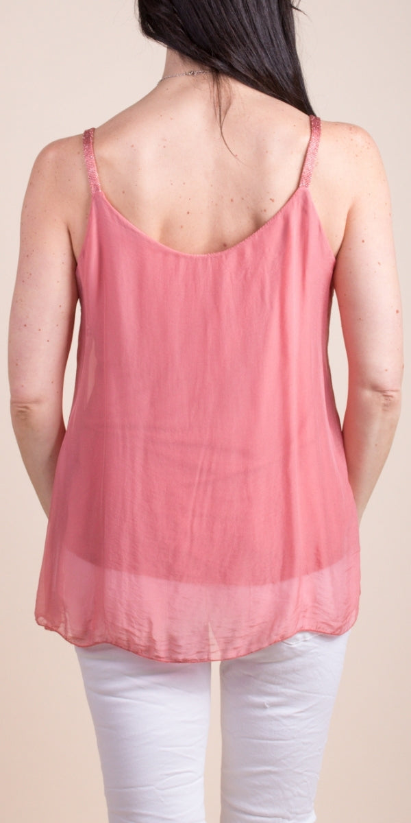 Rosewood Silk Tank w/ Metallic Thread Straps