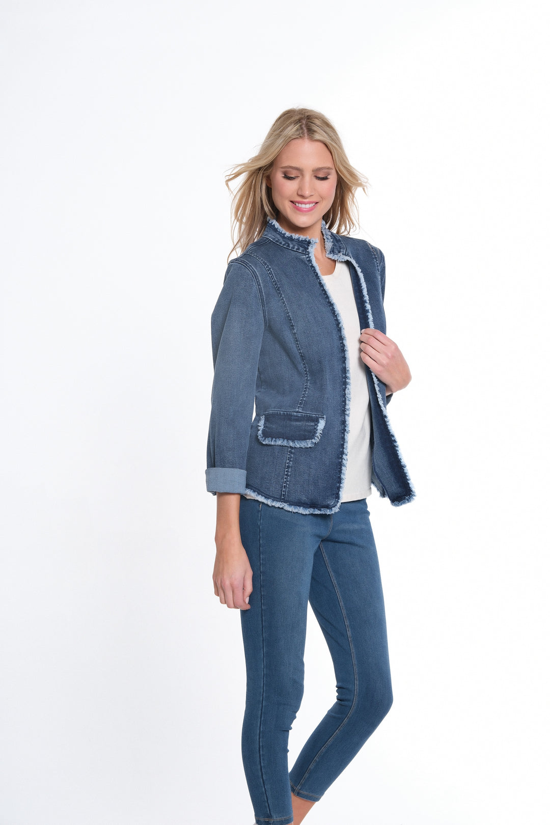 Lightweight Denim Jacket w Stand Up Collar by Multiples