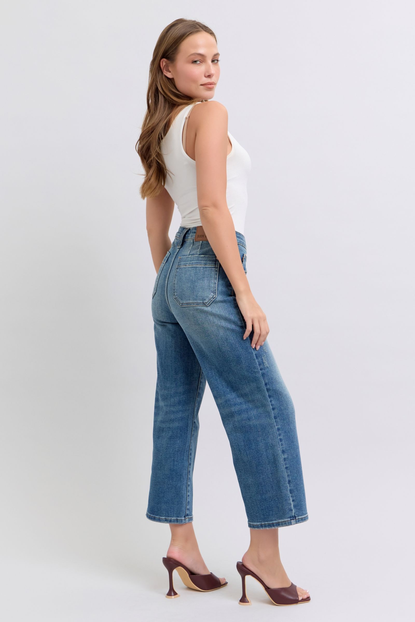 Judy Blue High Waist Utility Pockets Wide Leg Crop