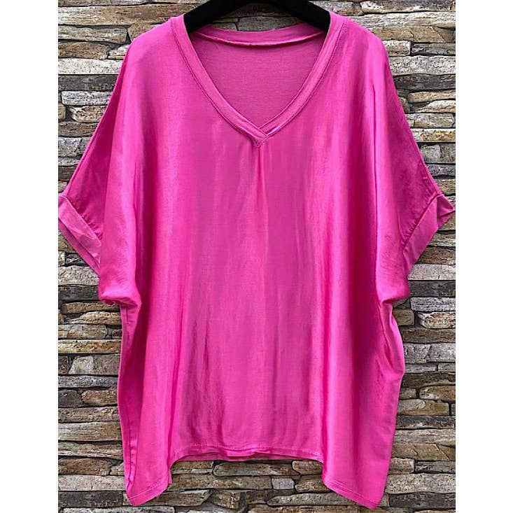 Hot Pink Italian Satin Front Oversized Top