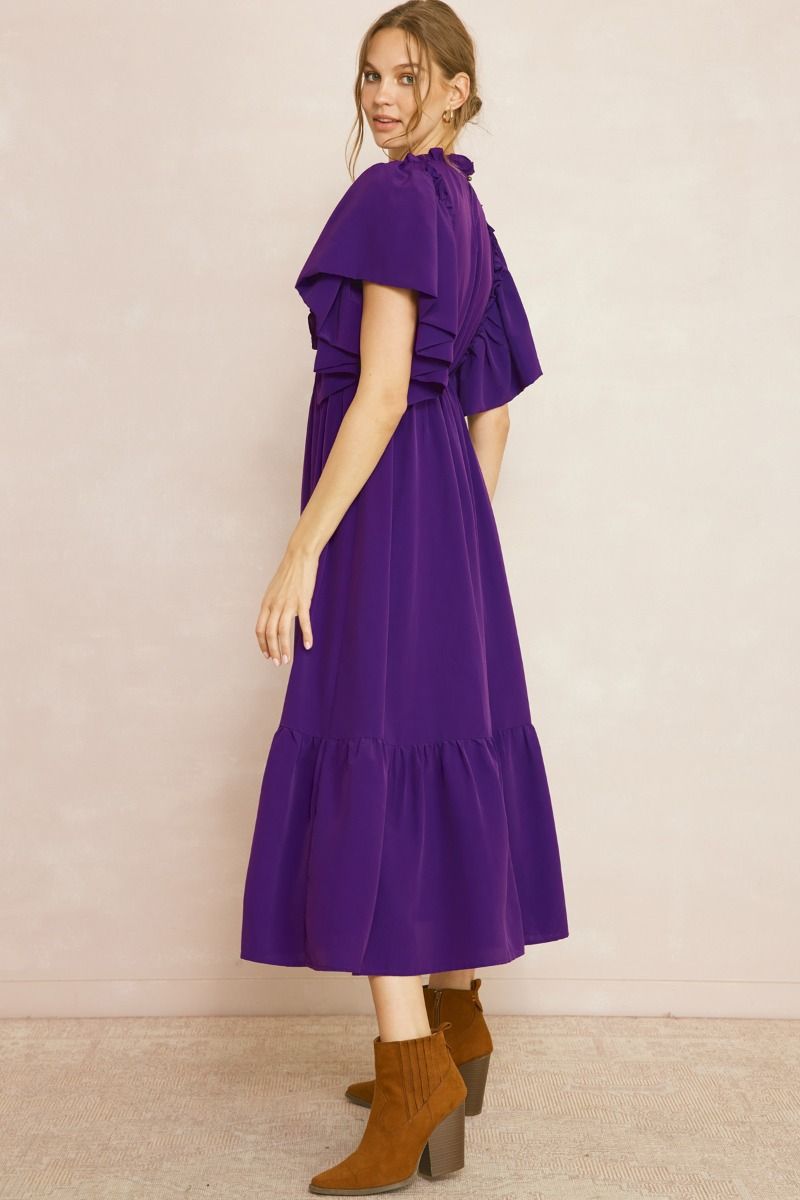 Purple Mock Neck Midi Dress