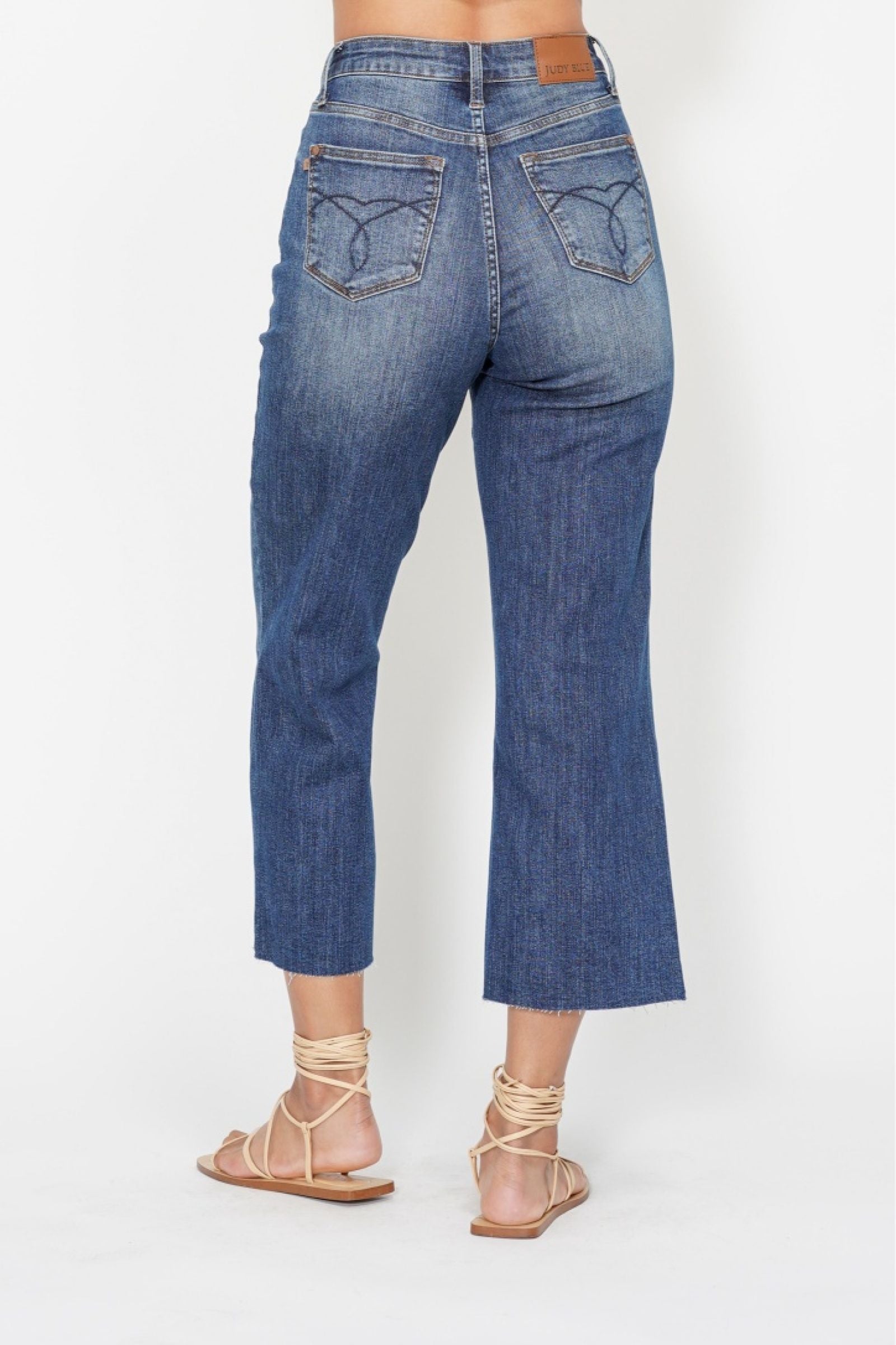 Judy Blue High Waist Crop Wide Jeans w/ Pocket Embroidery