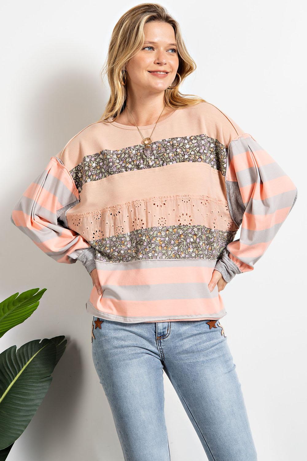 Light Coral Mix n Match Floral Pullover Top