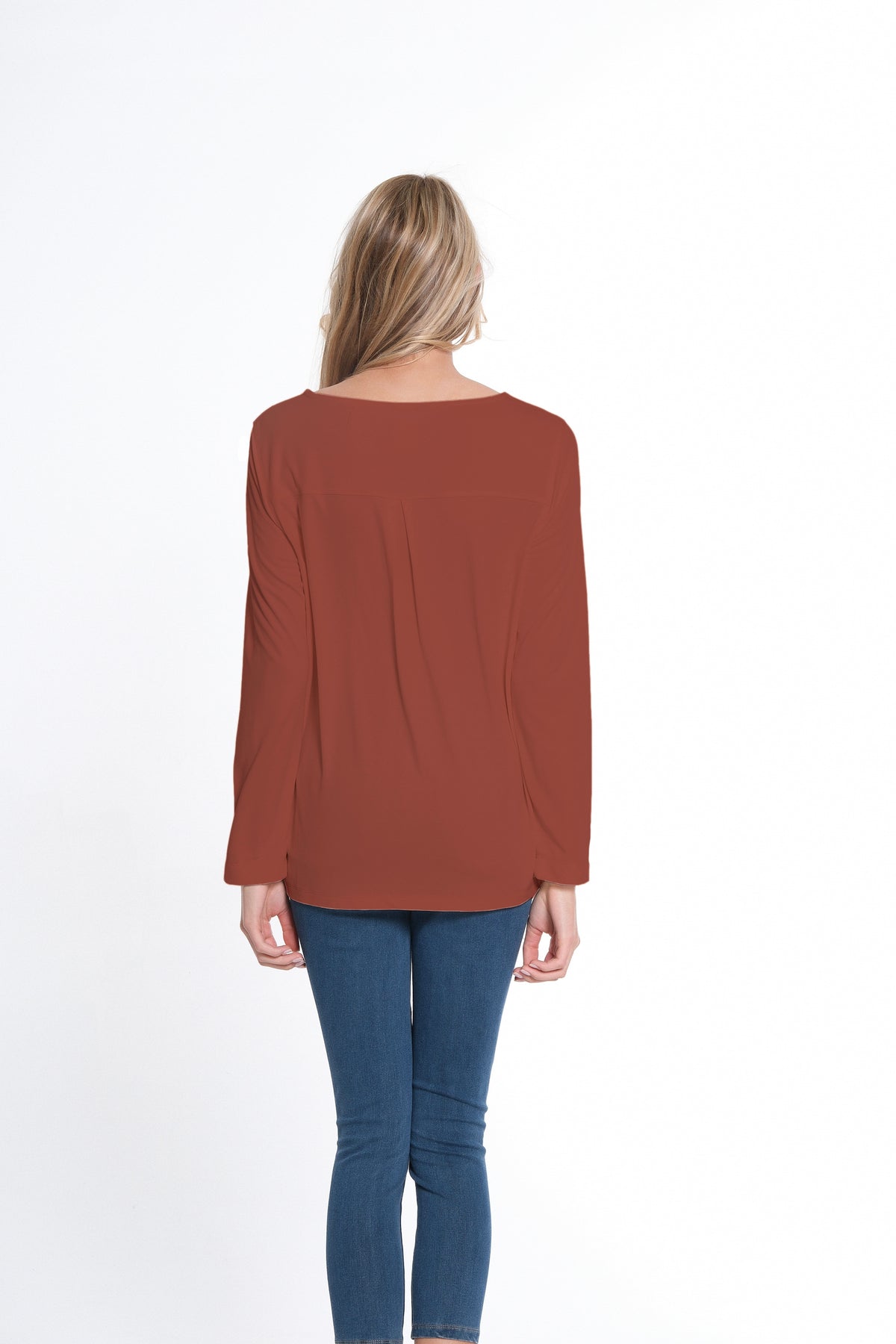 Rust Long Sleeve Scoop Neck Top by Multiples