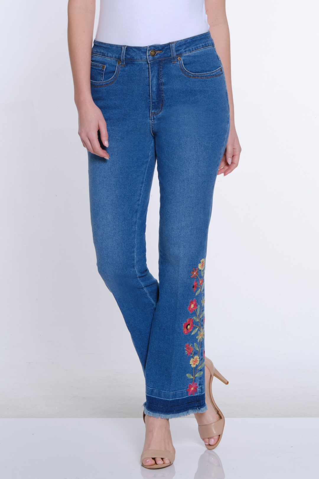 Bootcut Floral Embroidered Jeans by Multiples