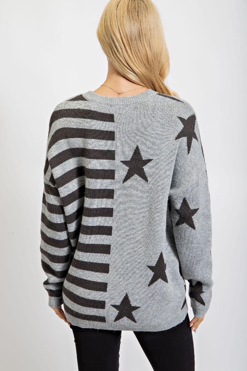 Black & Grey American Flag Knit Pullover