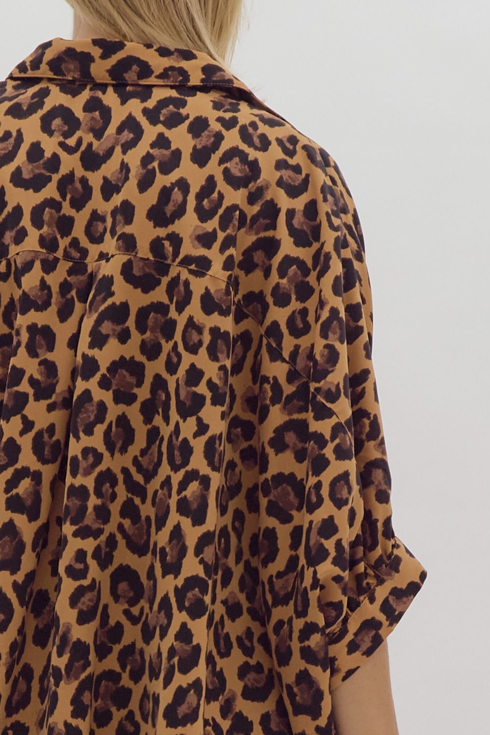 Camel Cheetah Print Button Down Top