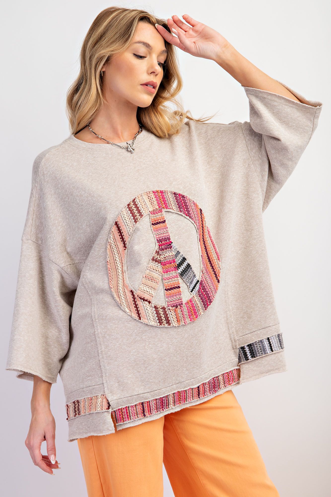 Oatmeal Peace Patch Knit Top