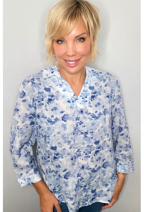 Blue on White Relaxed Fit Blouse by Ethyl