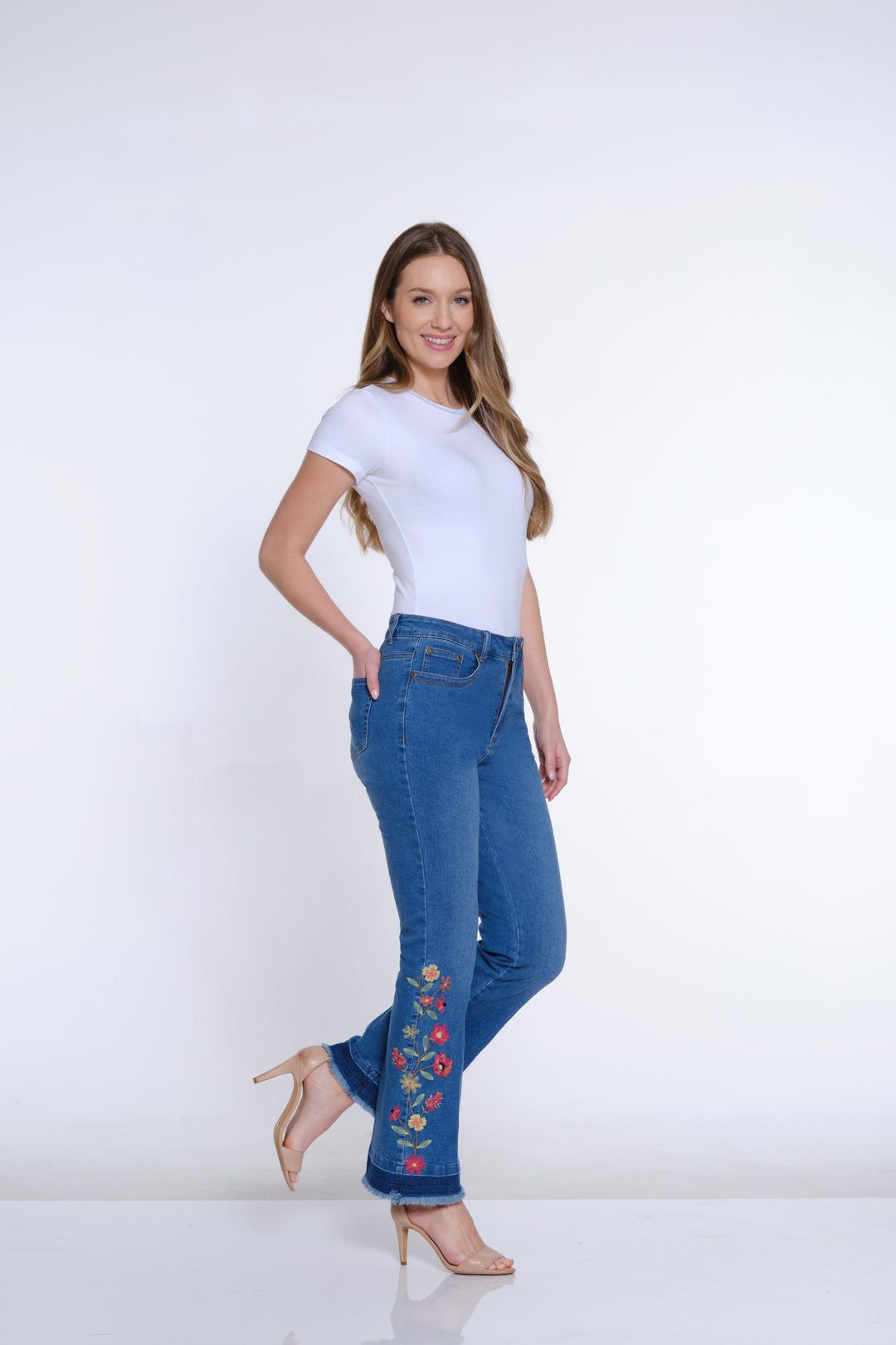 Bootcut Floral Embroidered Jeans by Multiples