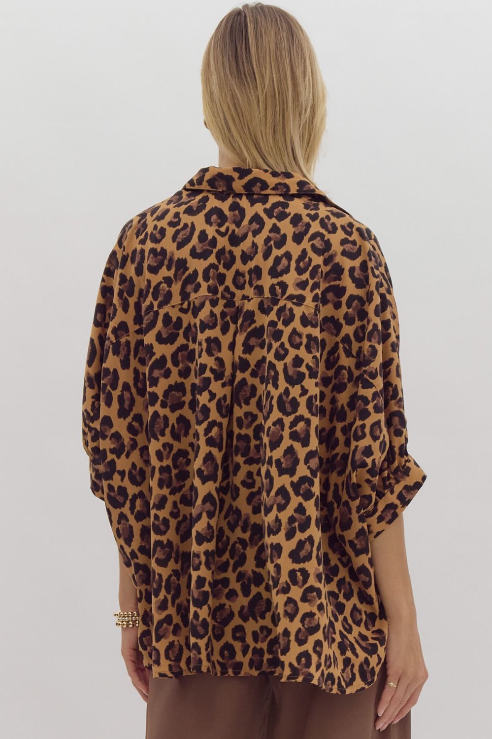 Camel Cheetah Print Button Down Top