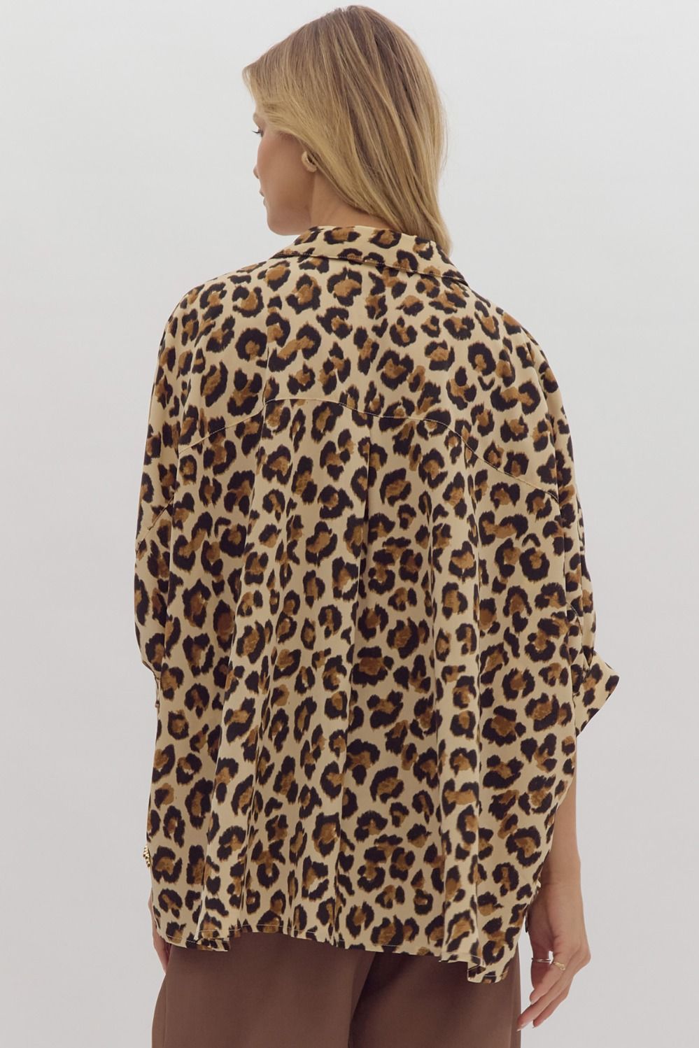 Ecru Cheetah Print Button Down Top