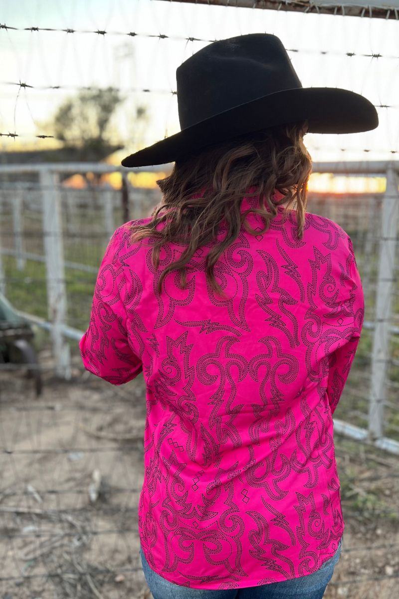 Boot Scootin Hot Pink w/ Black Western Blouse