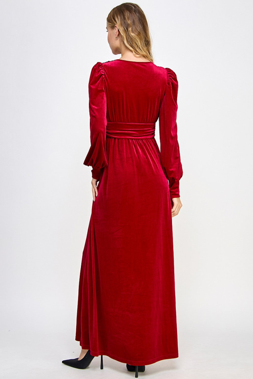 Red Velvet Long Sleeve Maxi Dress