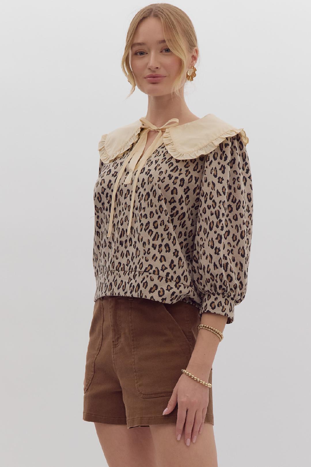 Tan Leopard Print Top w/ Ecru Over