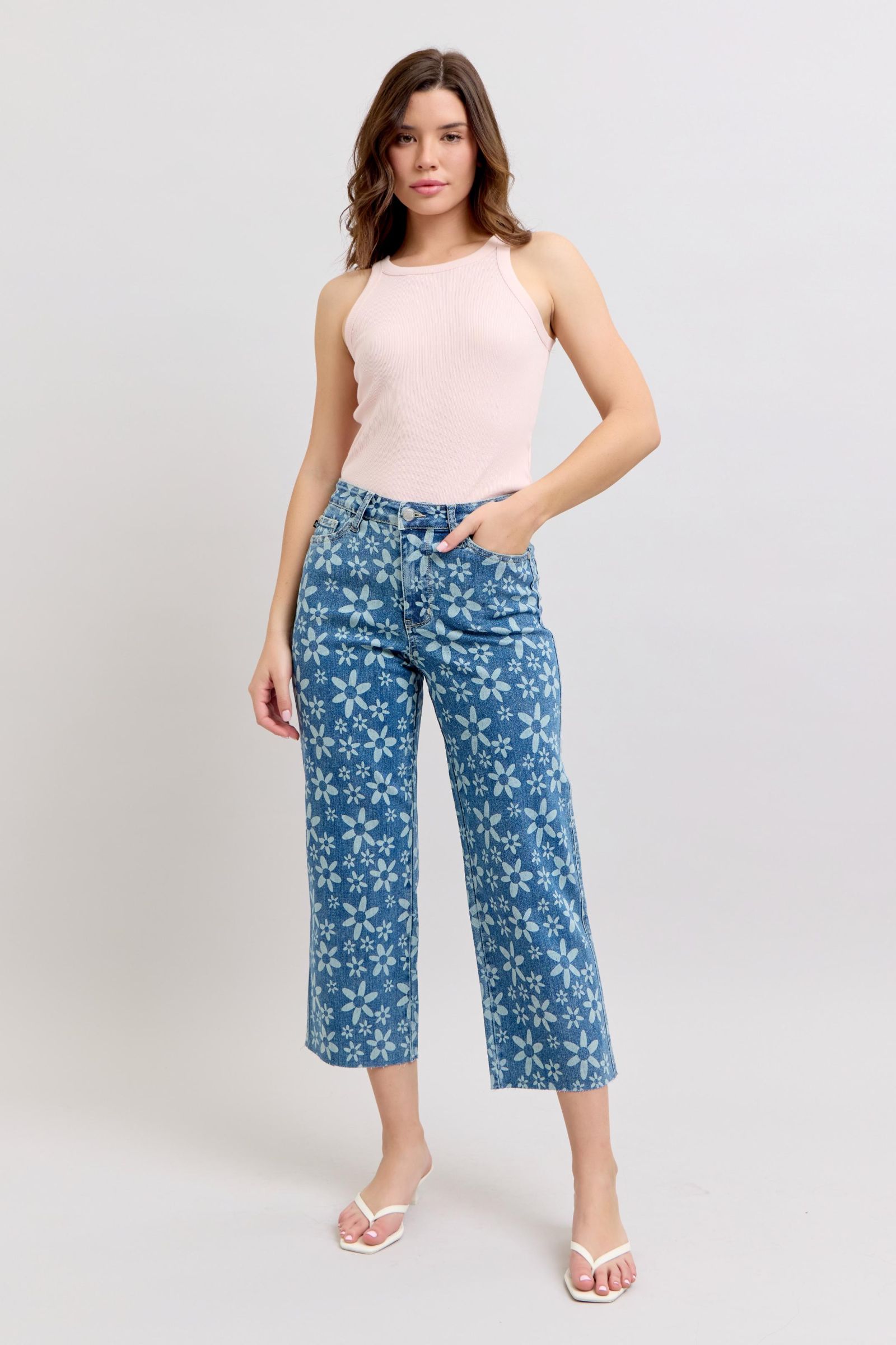 Judy Blue High Waist Flower Print Crop Jean