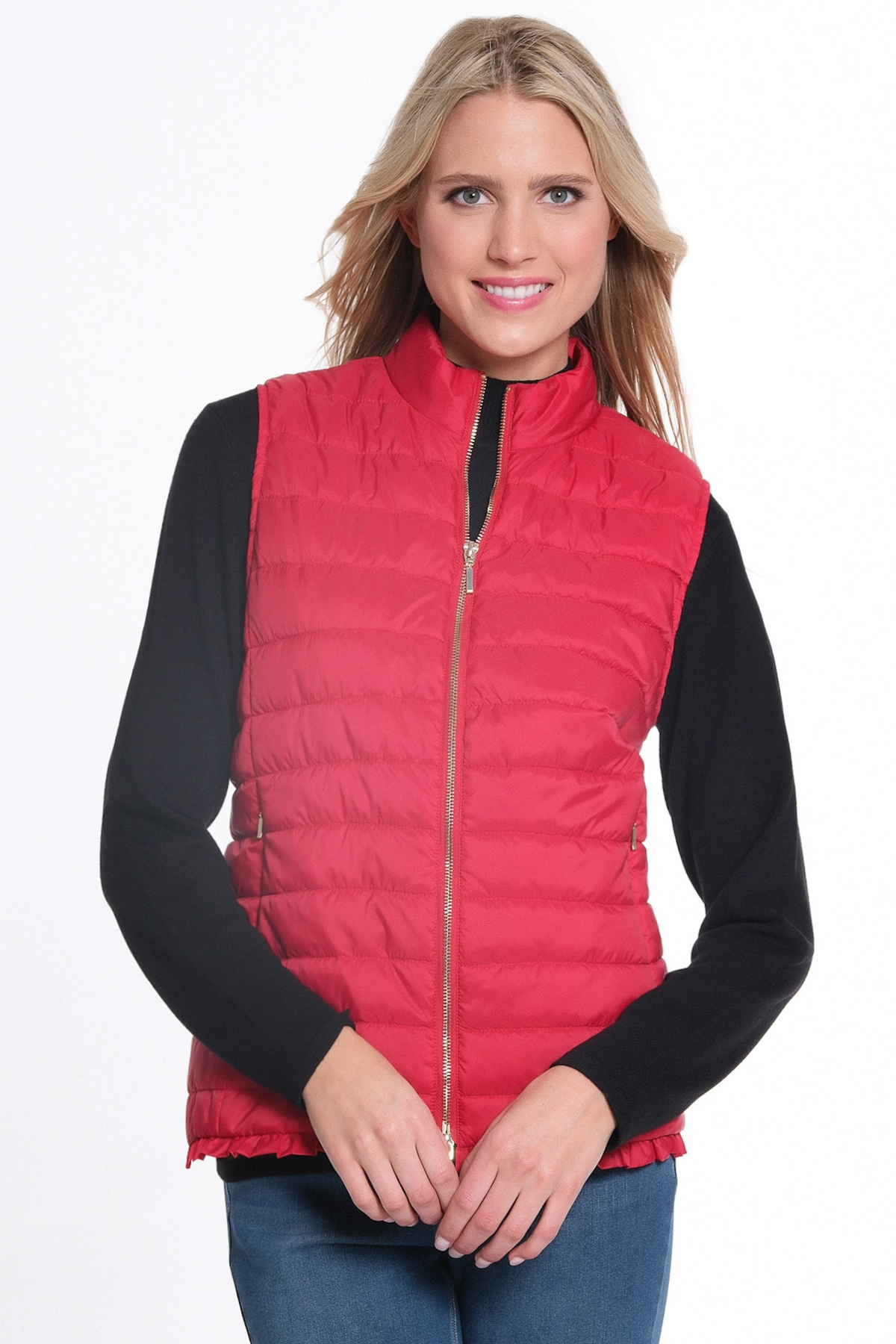 Vivent Red Zip Thru Collar Quilted Vest