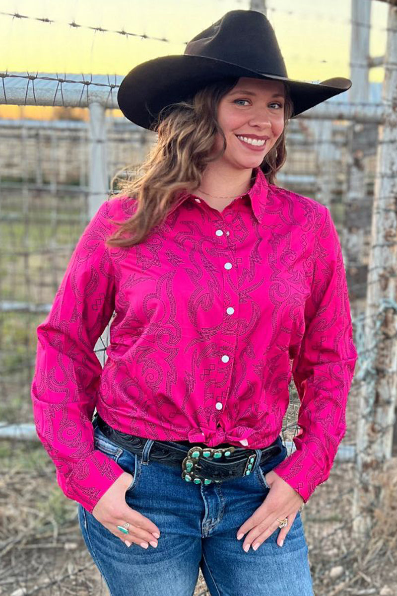 Boot Scootin Hot Pink w/ Black Western Blouse