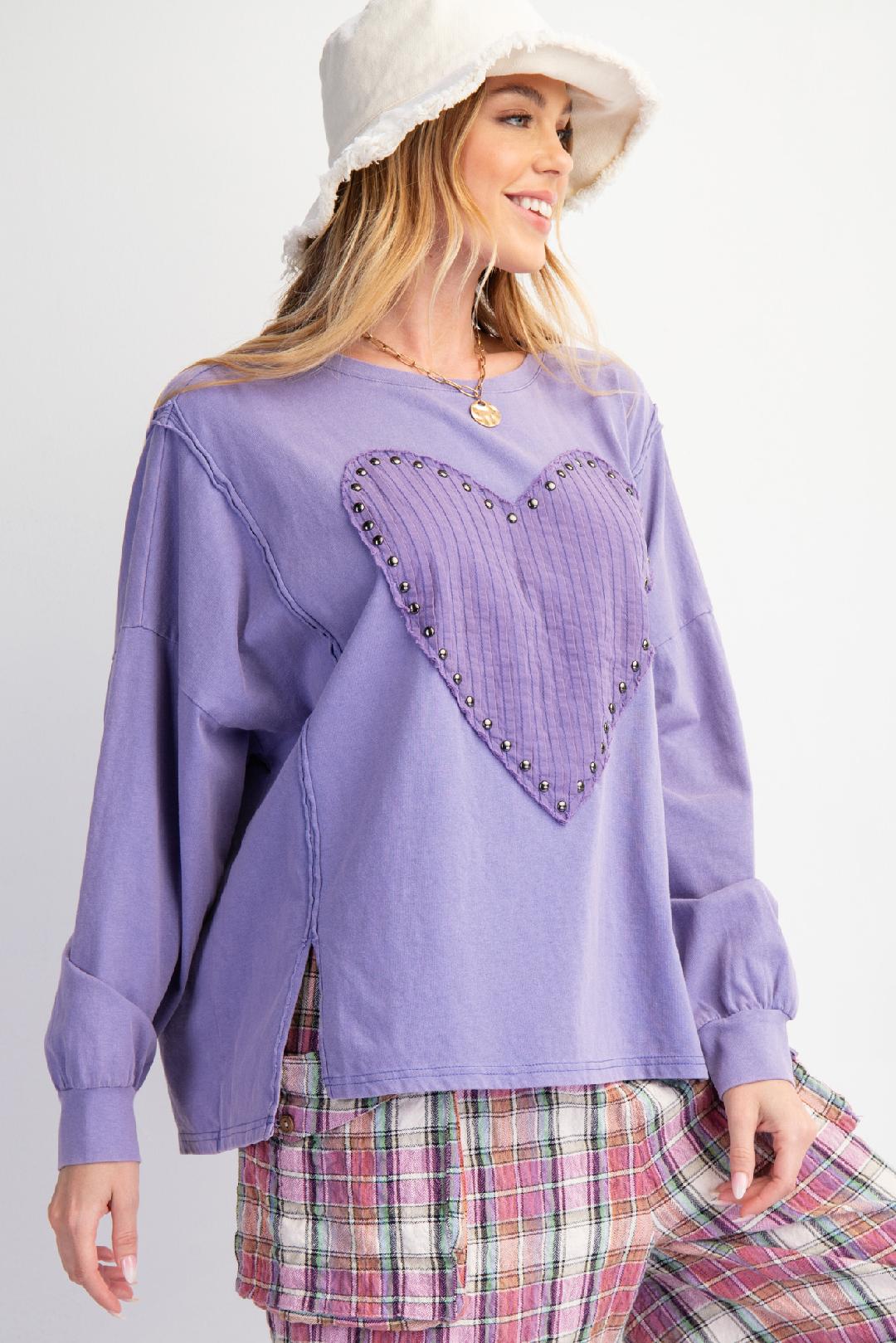 Lilac Heart Patch Mineral Washed Pullover