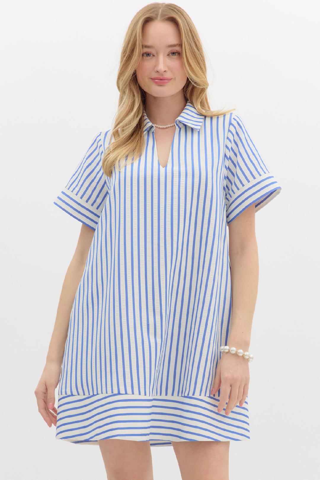 Blue & White Striped Mini Dress