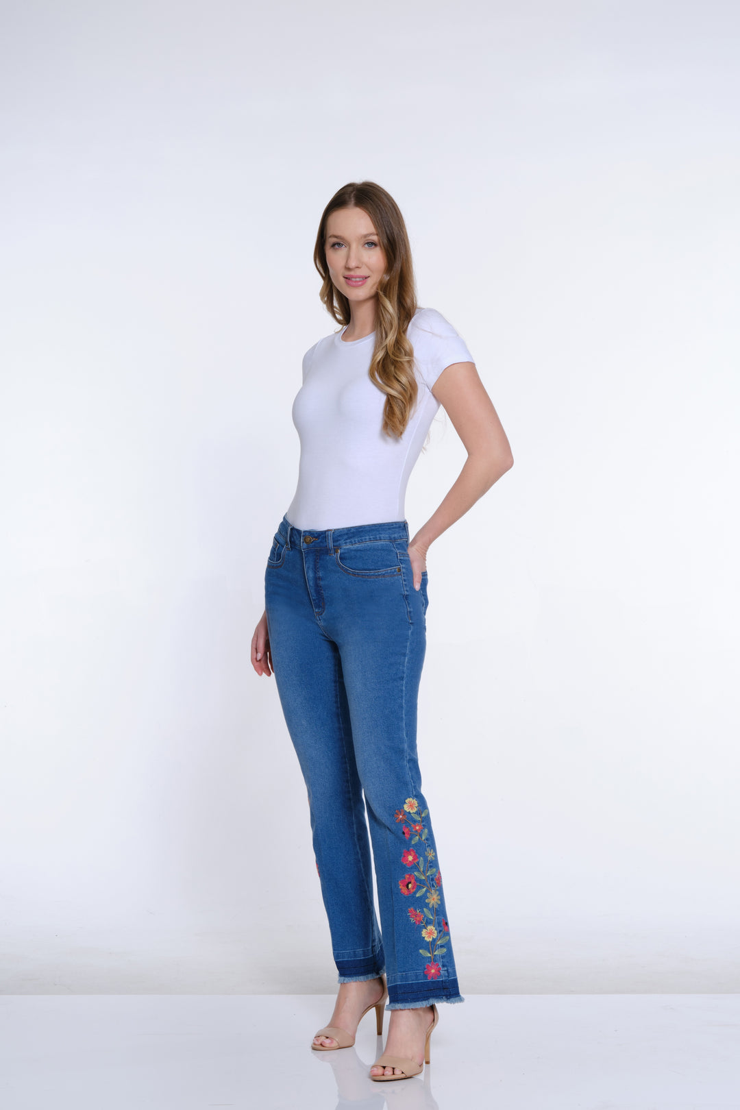 Bootcut Floral Embroidered Jeans by Multiples