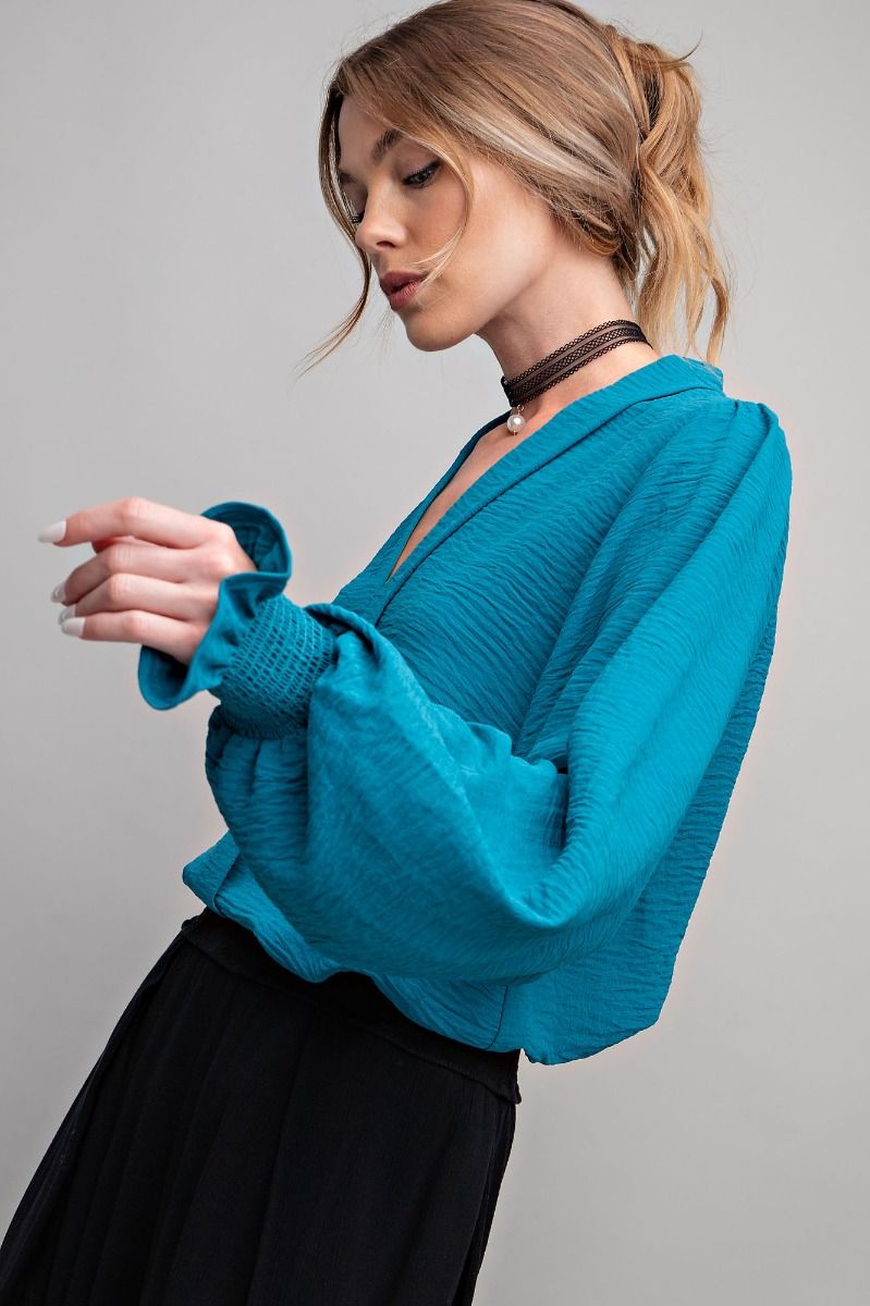 Teal V-Neck Long Sleeve Top