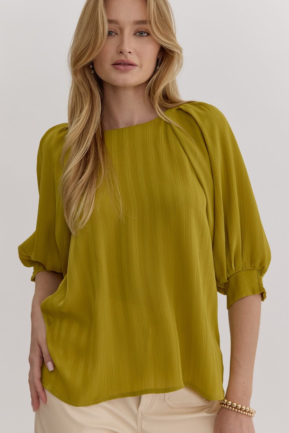 Dijon Textured Top w/ Detailed Sleeves