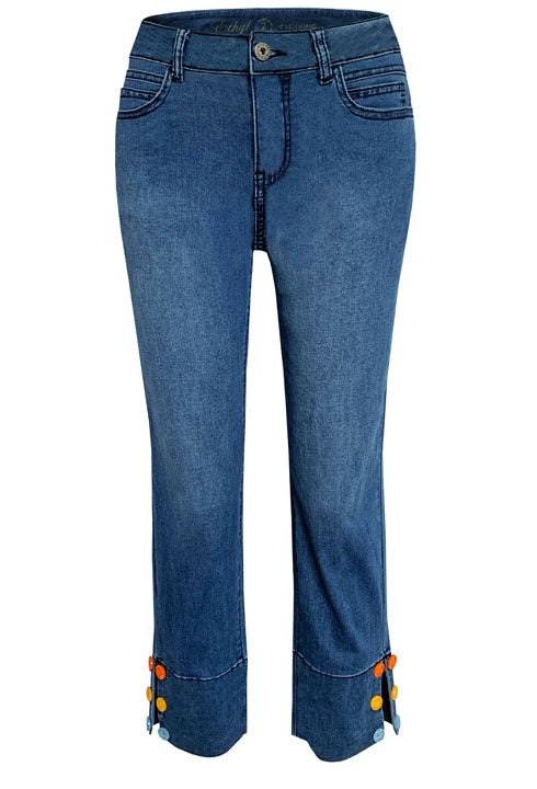 Classic Zip Up Capri Jean by Ethyl w/ Colorful Buttons