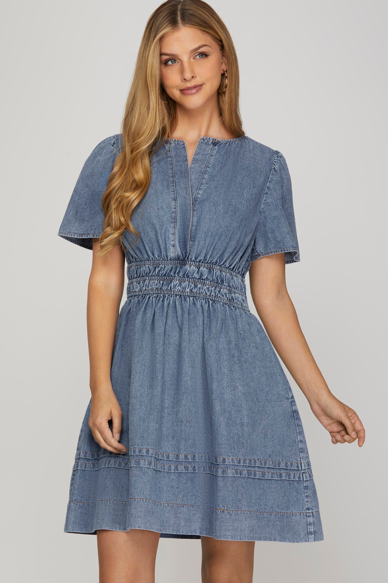 Short Sleeve Washed Denim Dress