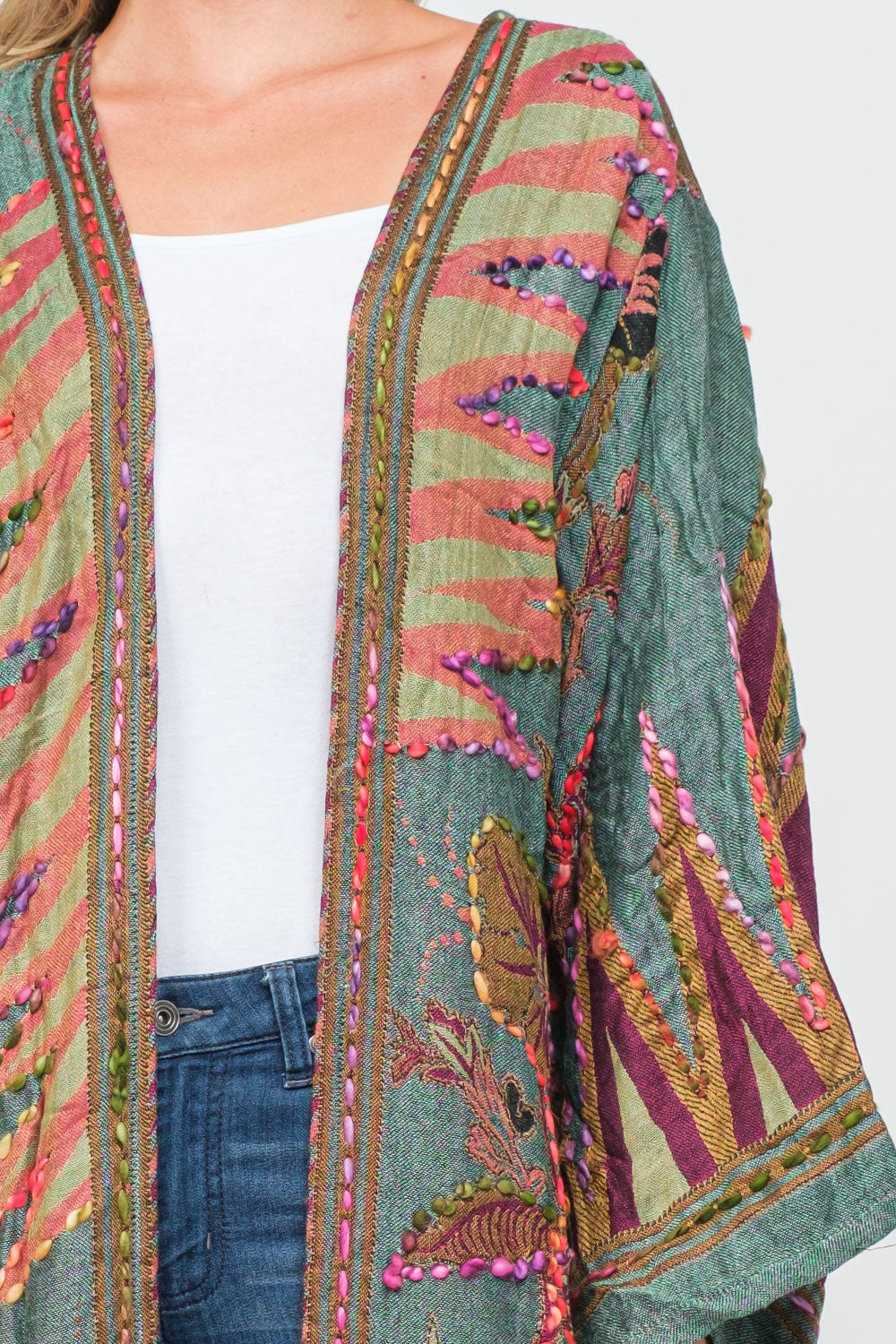 Hunter Green w/ Multi Colors Embroidered Duster