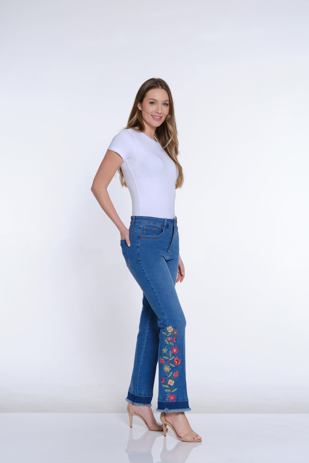 Bootcut Floral Embroidered Jeans by Multiples