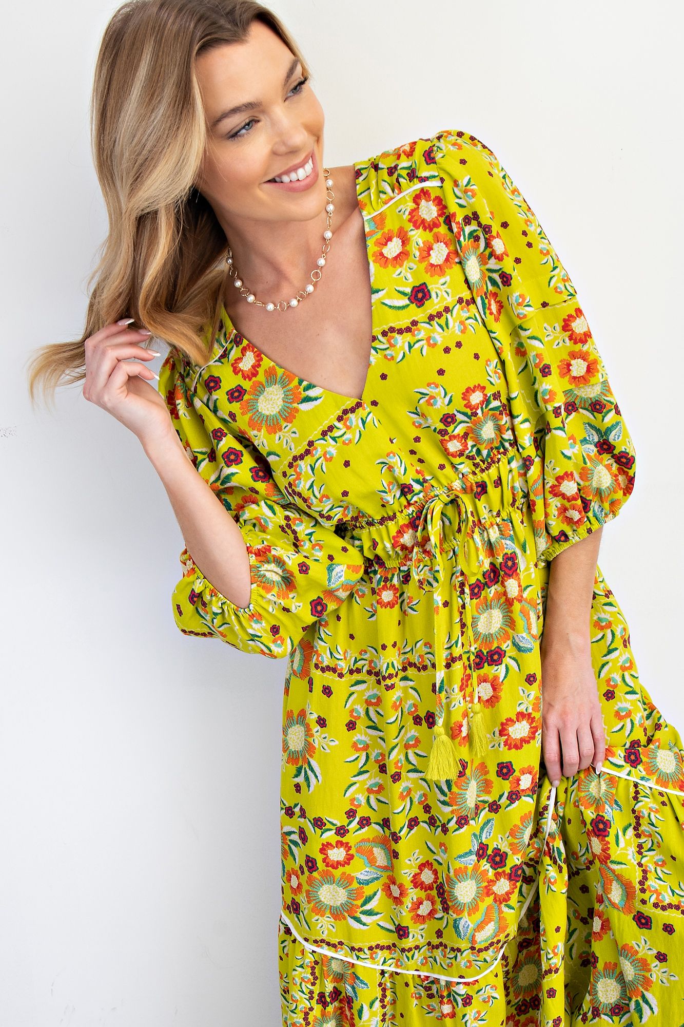 Lime Floral Print Maxi Dress