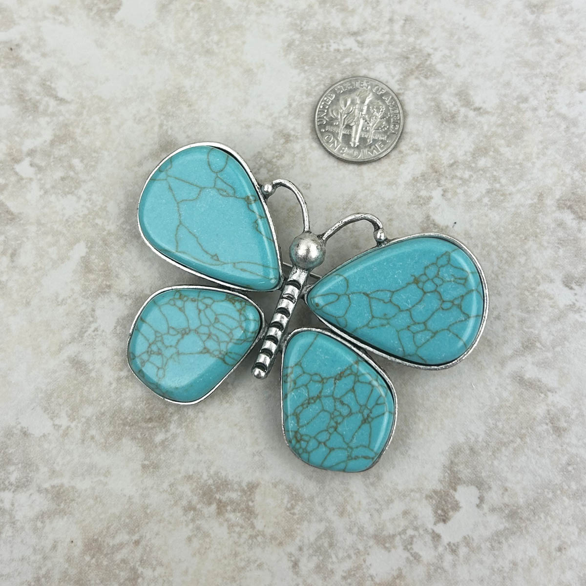 Blue Faux Turquoise Butterfly Brooch