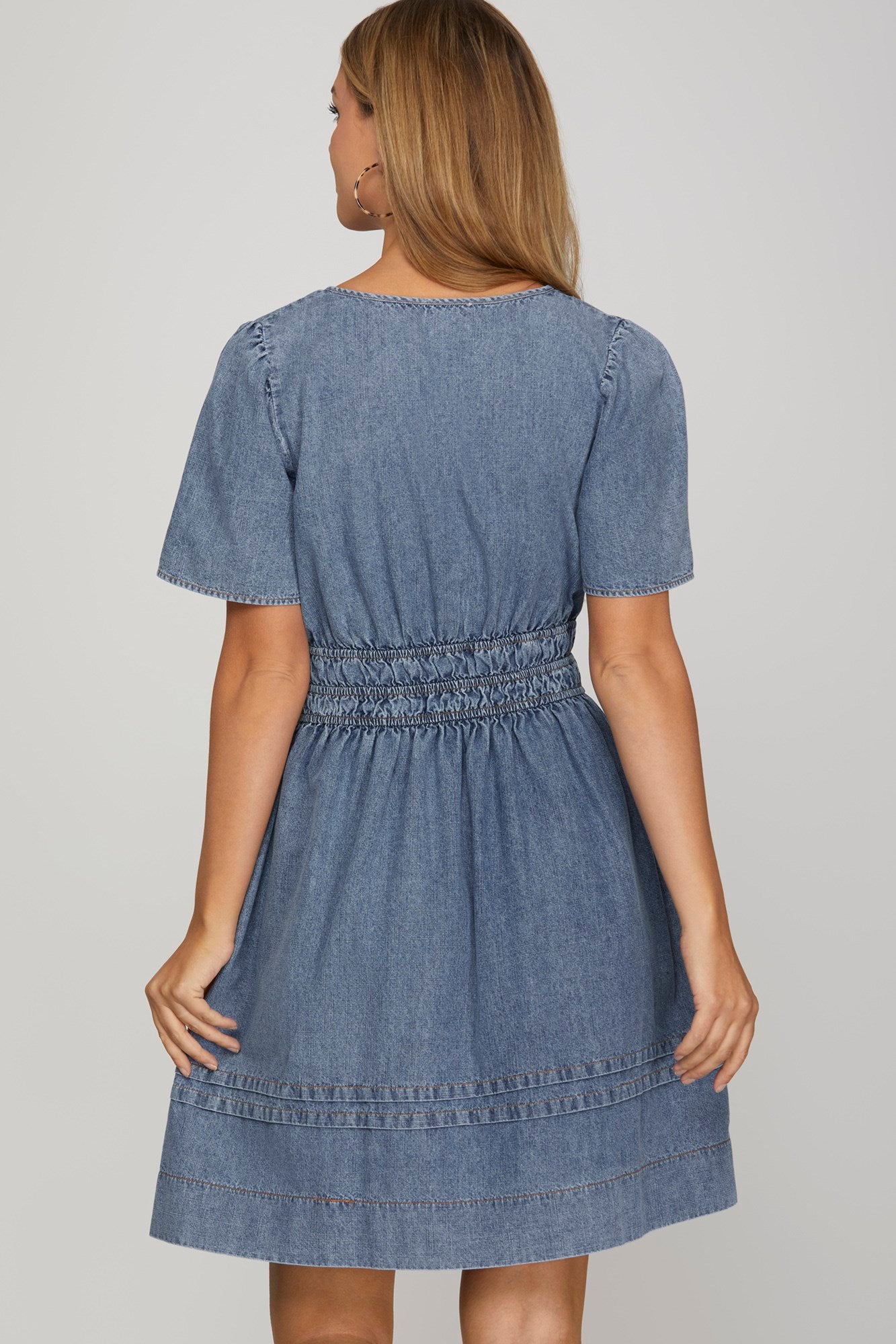 Short Sleeve Washed Denim Dress