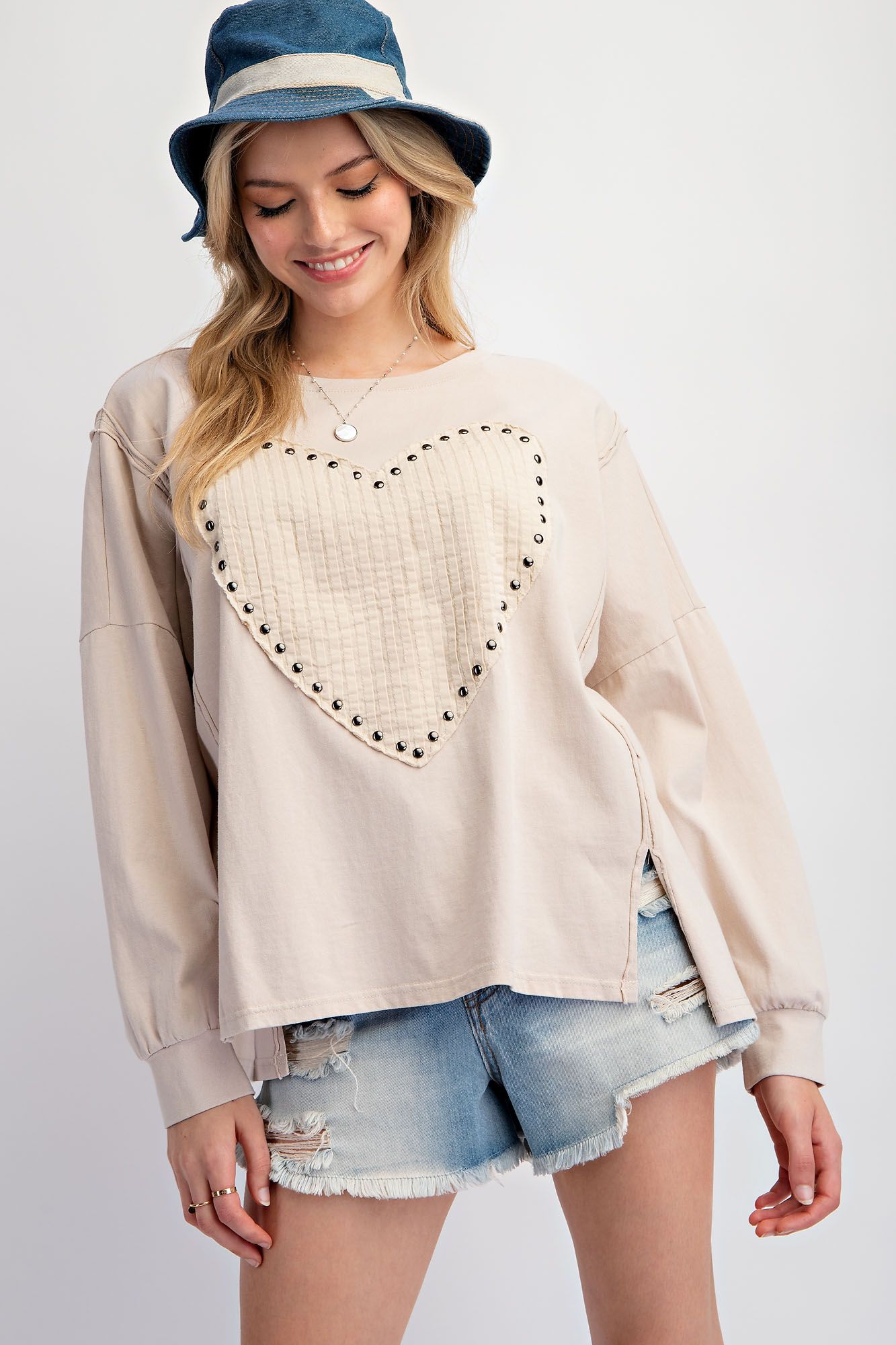 Ecru Heart Patch Mineral Washed Pullover