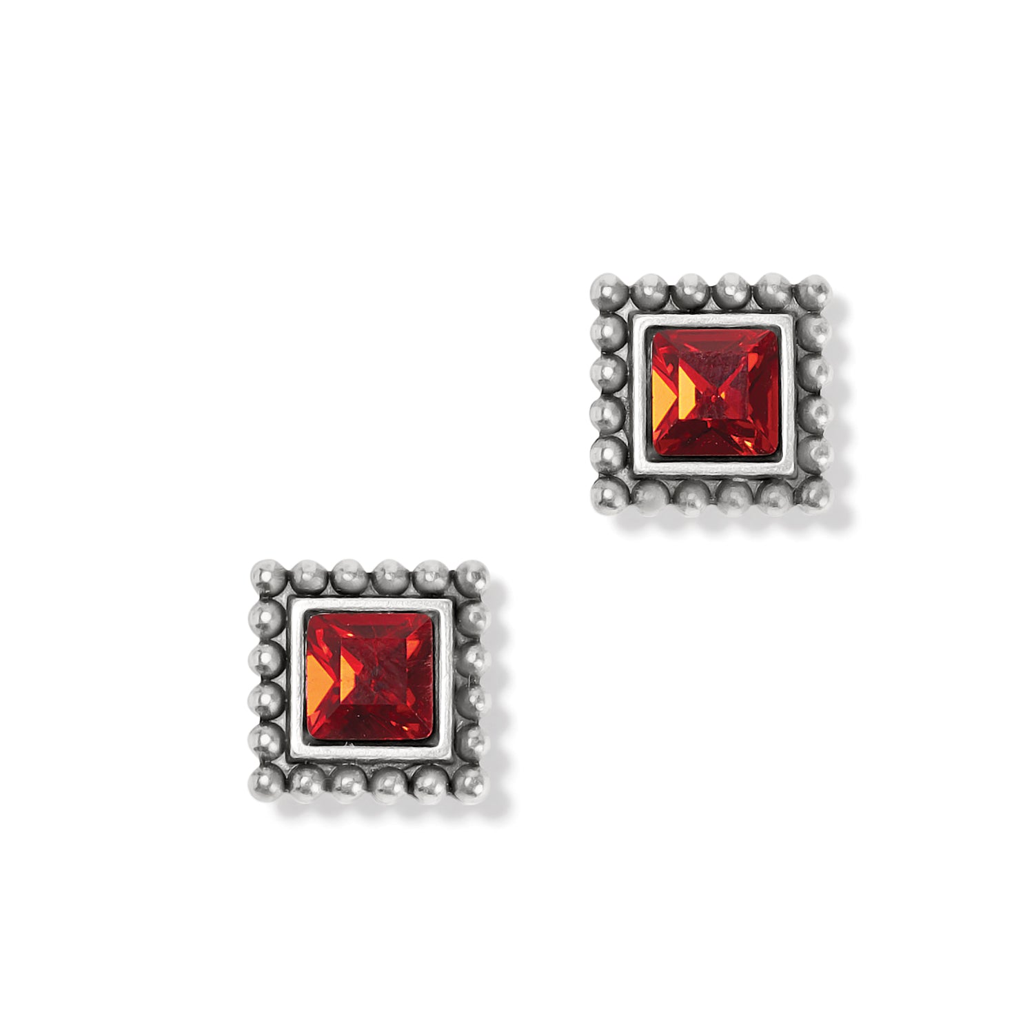 Sparkle Square Mini Post Earrings/Silver-Red