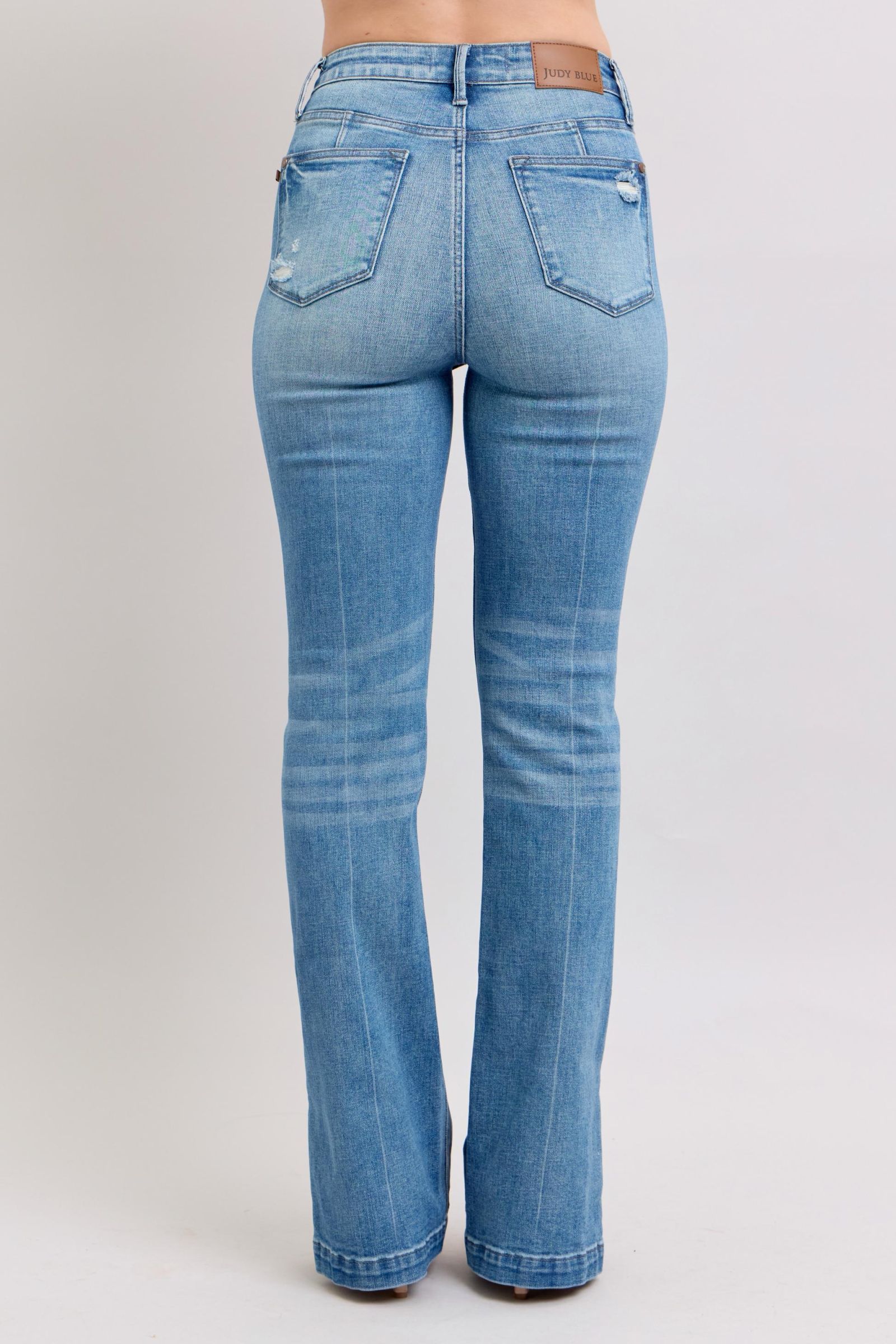 Judy Blue High Waist Vintage Wash Side Slit Slim Boot Cut Jeans