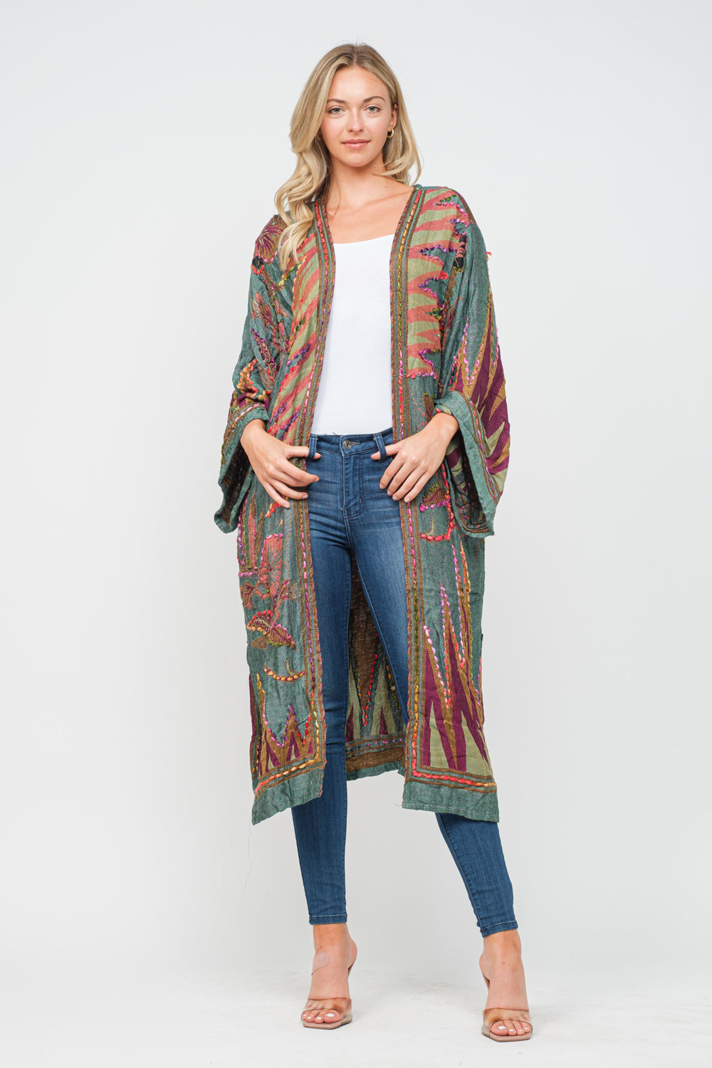 Hunter Green w/ Multi Colors Embroidered Duster