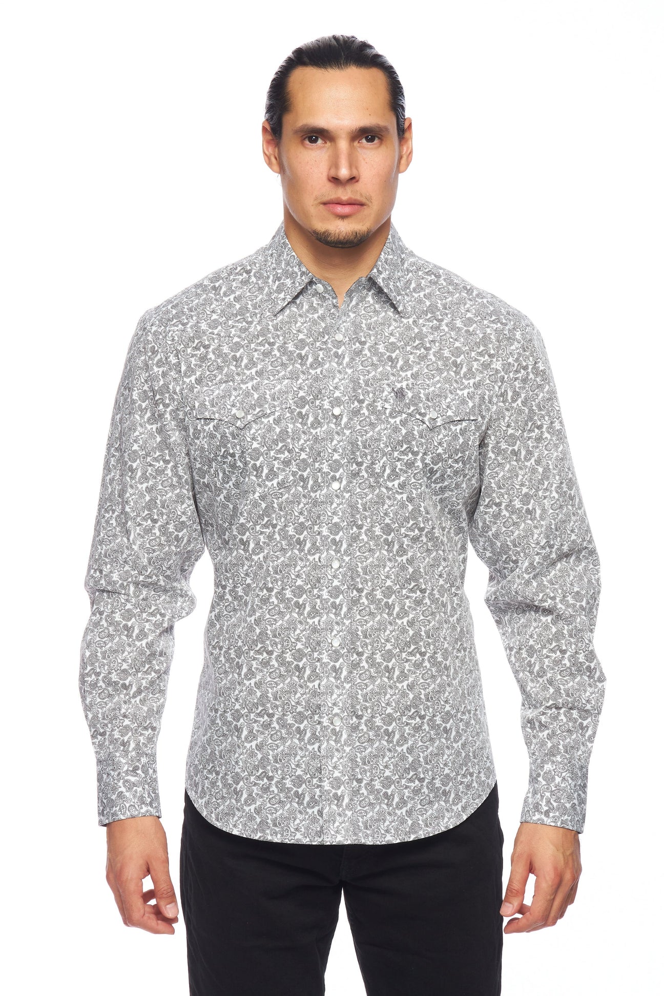 Men's White w/ Black Paisley Western Shirt