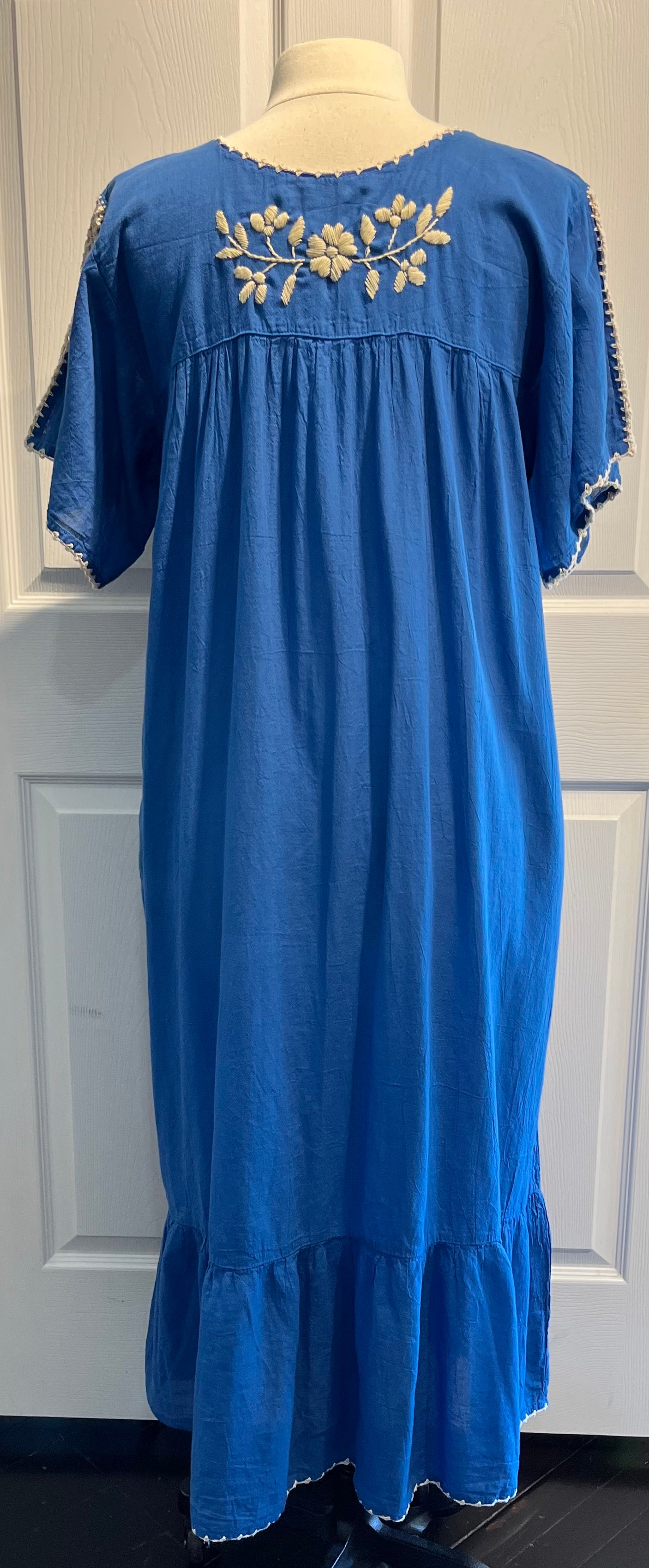 Blue Cotton Embroidered Maxi Dress