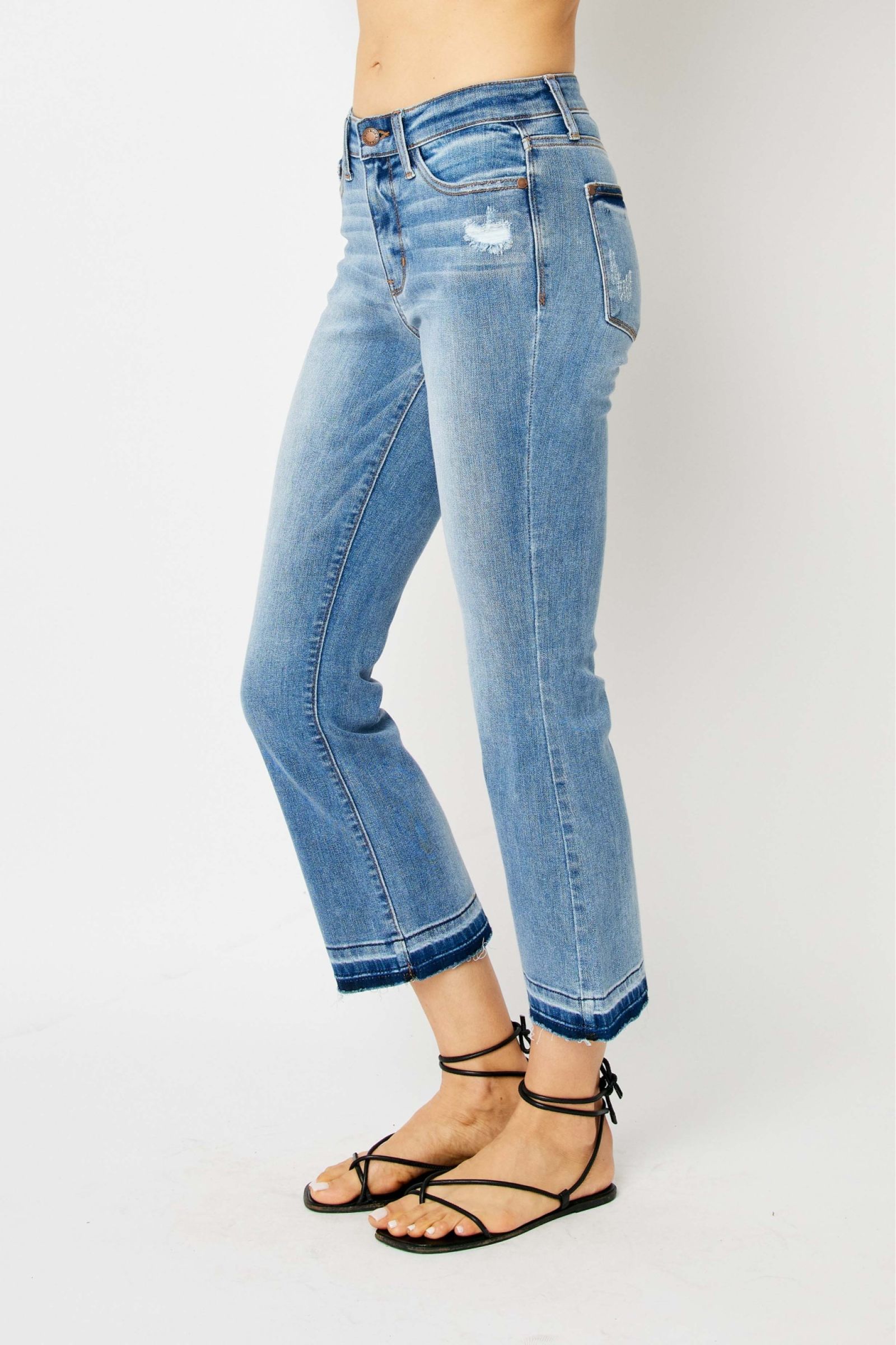 Judy Blue Mid Rise Release Hem Cropped Bootcut Jean