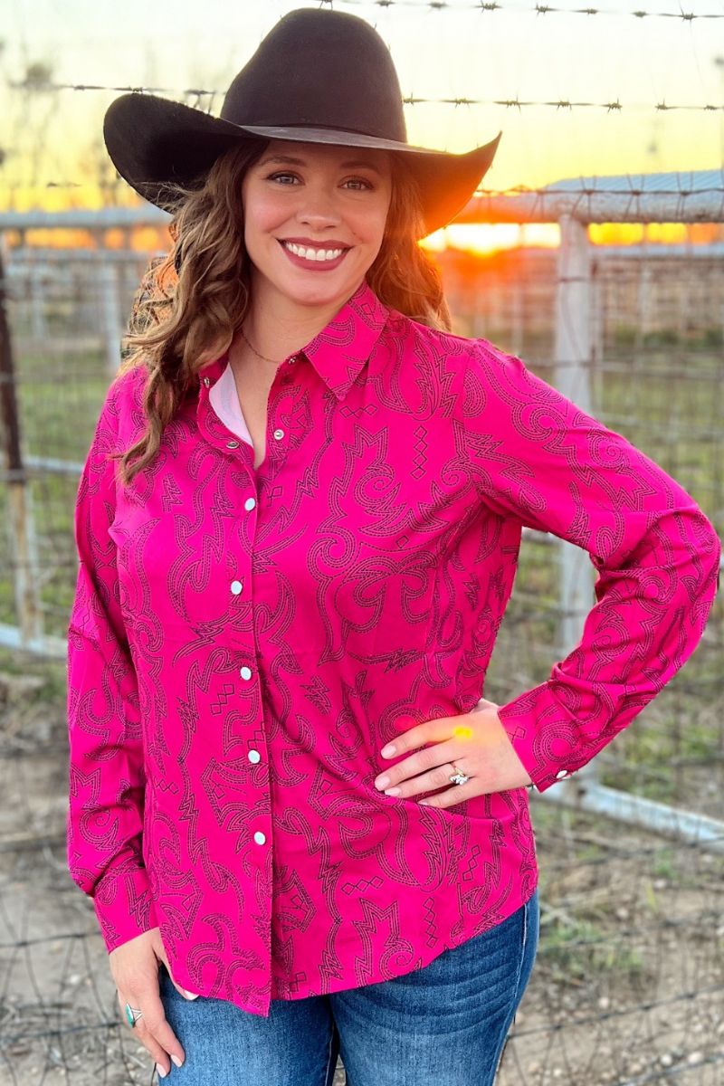 Boot Scootin Hot Pink w/ Black Western Blouse