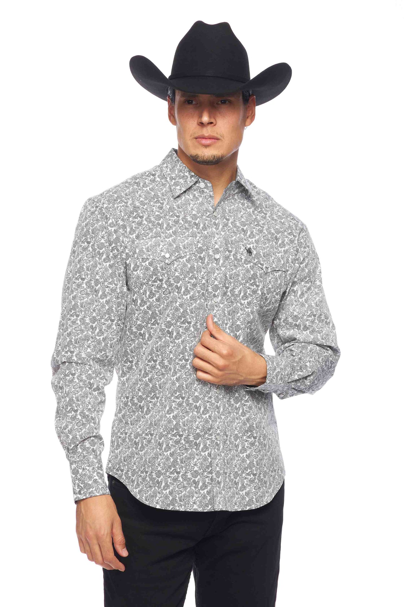 Men's White w/ Black Paisley Western Shirt