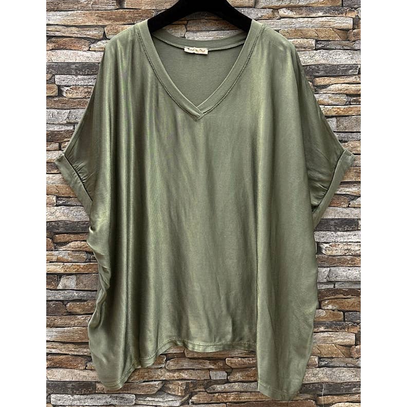 Olive Green Italian Satin Front Oversized Top