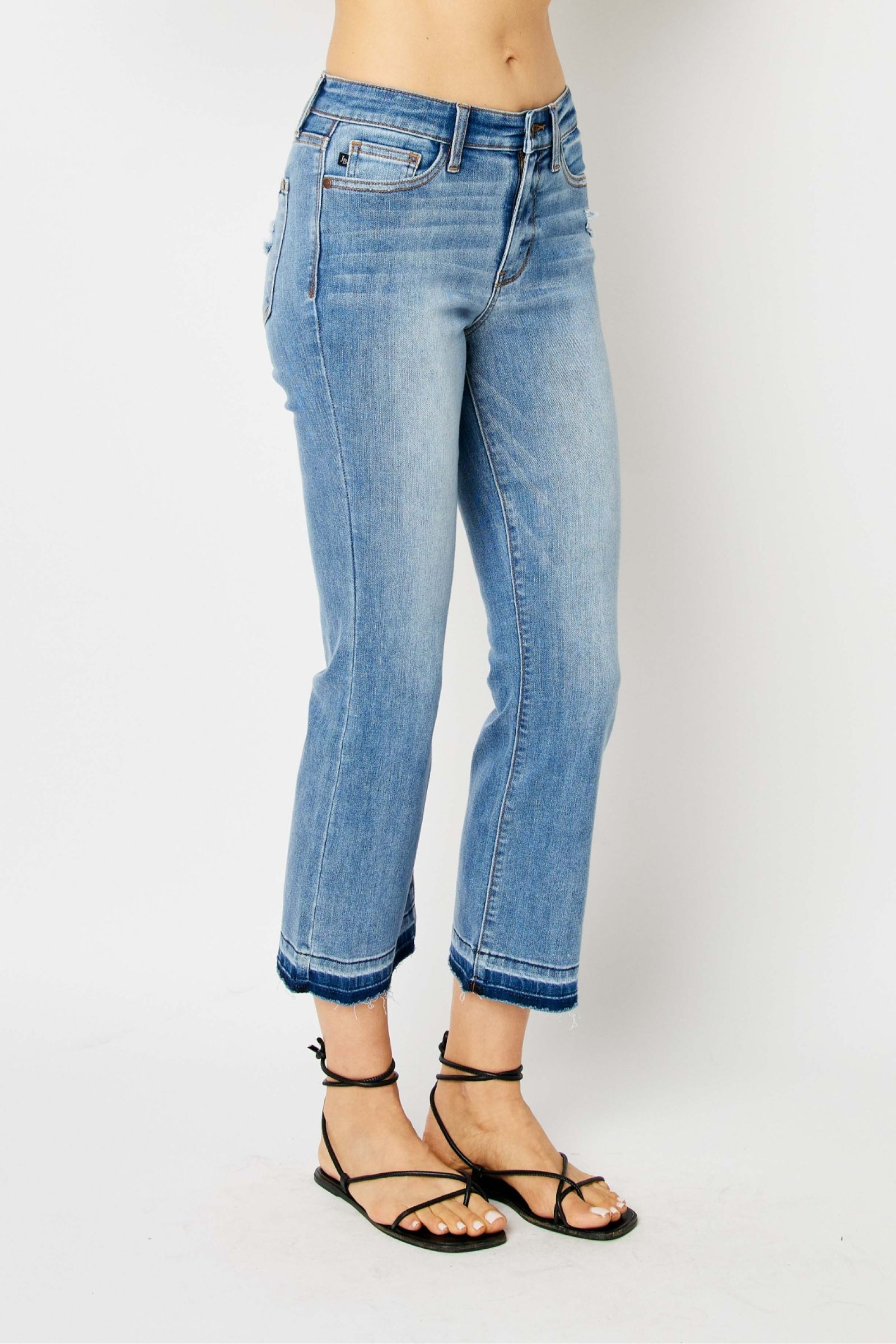 Judy Blue Mid Rise Release Hem Cropped Bootcut Jean