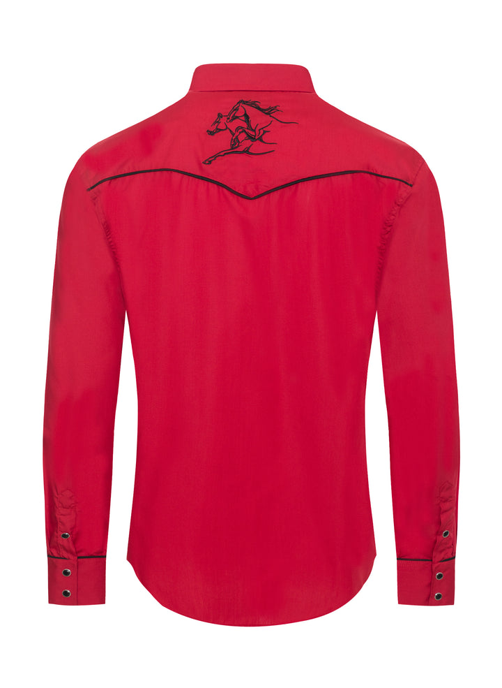 Men's Red Horse Embroidery Western Shirt