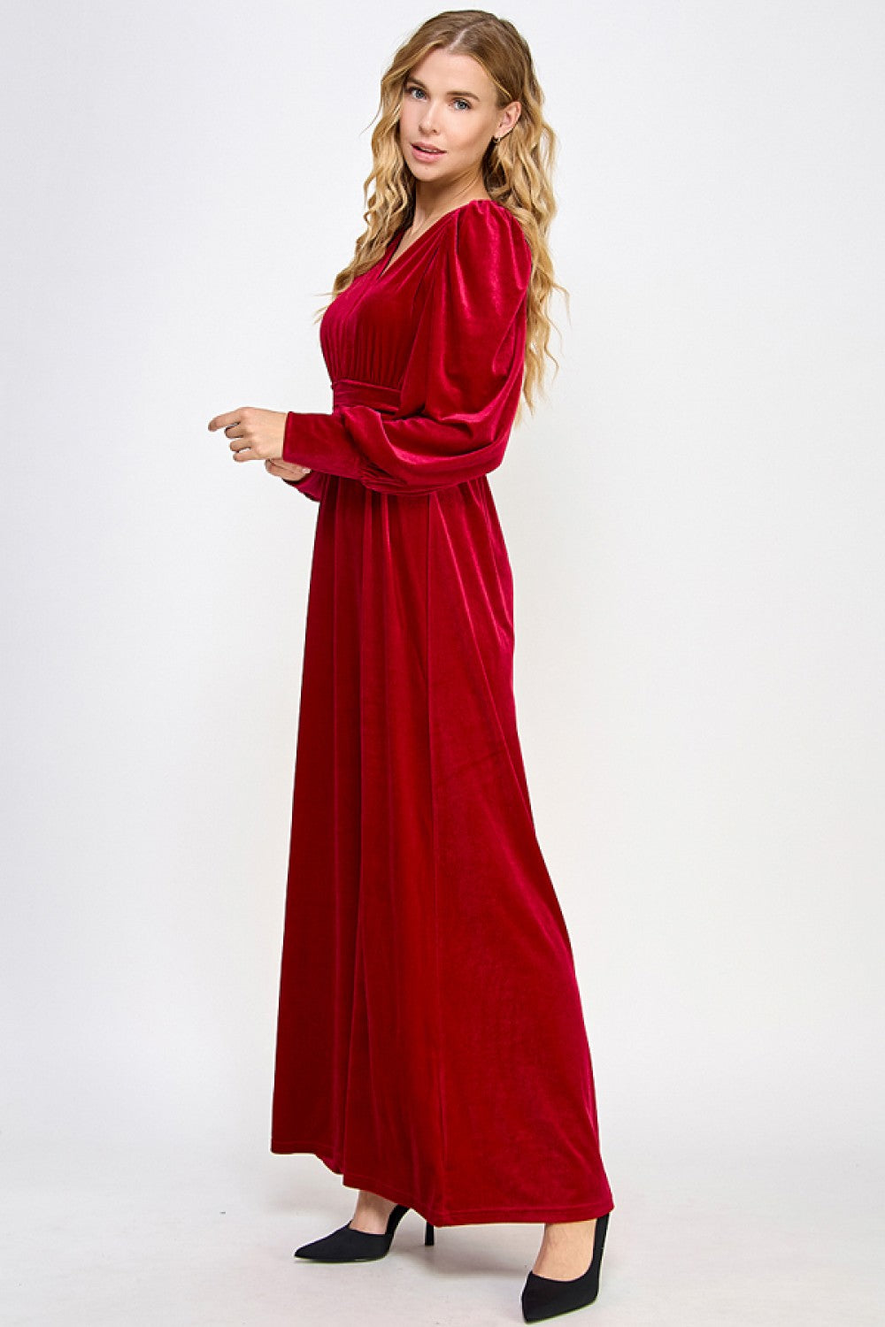 Red Velvet Long Sleeve Maxi Dress