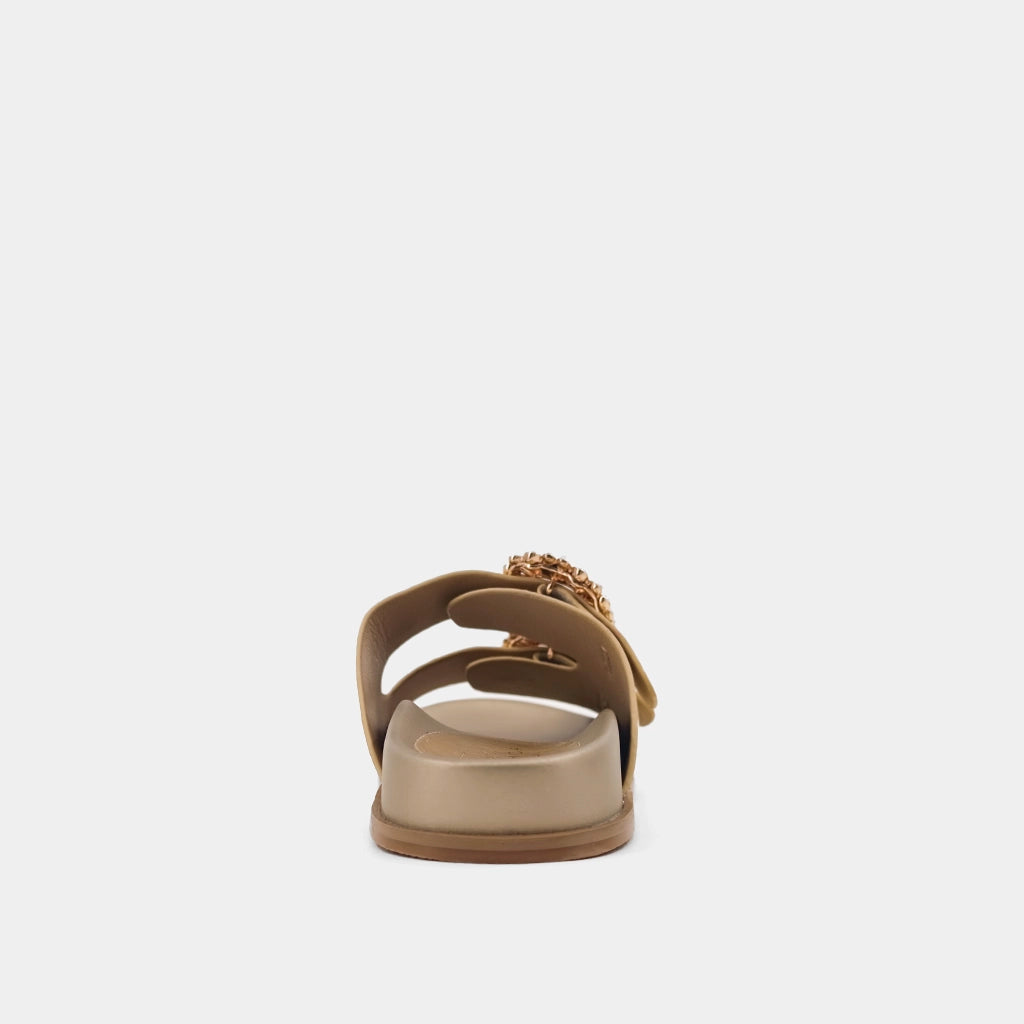 Gold Slip On Sandal w/ Crystal Buckle by Shushop